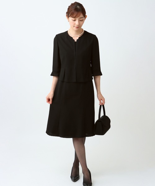 清涼ブラックフォーマル】ツーピース風前開きワンピース｜喪服