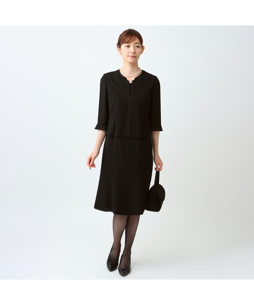 新品未使用　喪服　ワンピース 清涼ブラックフォーマル】ツーピース風前開きワンピース｜喪服