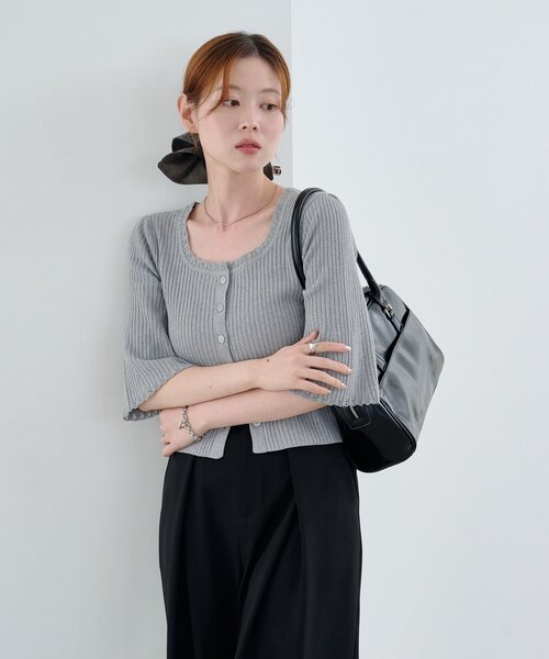 ニット セーター 「WEB先行/2WAY/4色展開」リブニットスクエアレースカーデ レディース WEB先行/2WAY/4色展開】リブニットスクエアレースカーデ（ニット