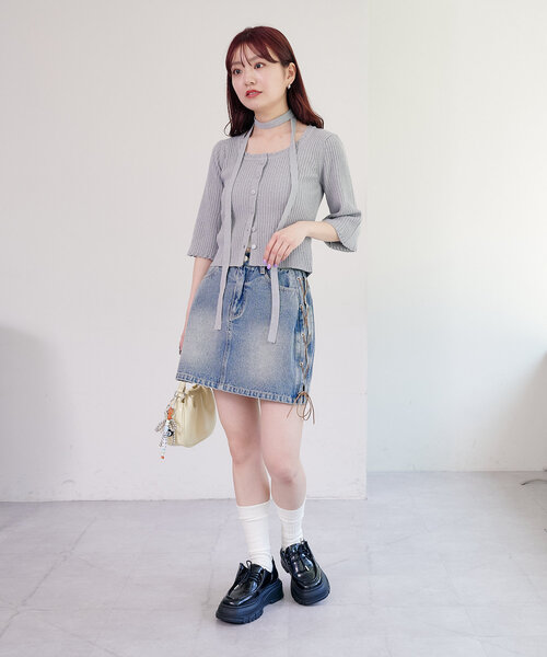 ニット セーター 「WEB先行/2WAY/4色展開」リブニットスクエアレースカーデ レディース WEB先行/2WAY/4色展開】リブニットスクエアレースカーデ（ニット