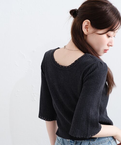 2WAY/4色展開】リブニットスクエアレースカーデ（ニット