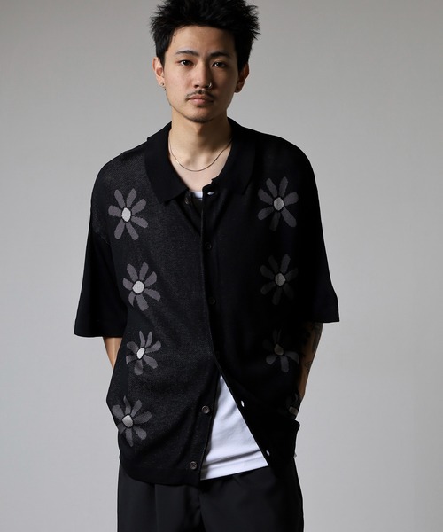 FUNALIVE（ファンアライブ）の「WS select 総柄オーバーサイズ半袖ニットポロシャツ（ポロシャツ・メンズ・ネイビー系2/ブラック系2/ライトグレー系1/ホワイト系2/ホワイト系1/グリーン系2/ライトグレー系2/ブラック系1/ネイビー系1・L/M）」の22枚目の写真