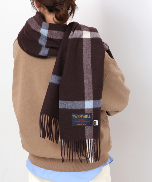 TWEED MILL(ツイードミル)の「《追加》【TWEEDMILL/ツイードミル】 チェックストール(マフラー・レディース・ブラウン/ダークパープル/カーキ/レッド/グリーン・FREE)」の2枚目の写真
