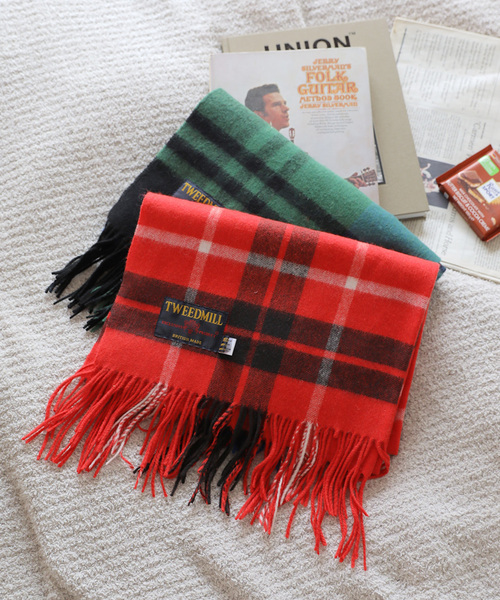 TWEEDMILL チェック柄マフラー 赤黒 TWEED MILL ストール マフラー 「TWEEDMILL/ツイードミル