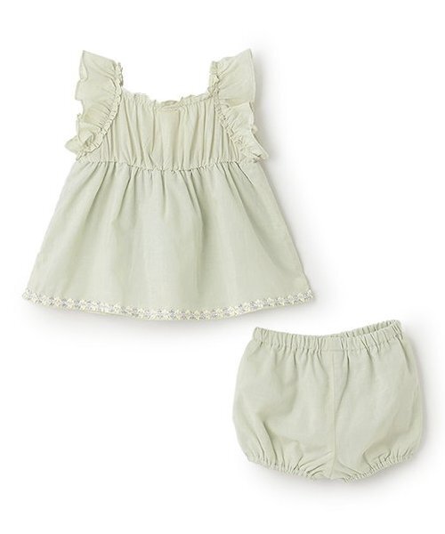 petit main（プティマイン）の「【リンク】シャーリングティアードOPセットアップ（その他ベビーウェア・キッズ・ピンク/ライトカーキ・80ｃｍ/70cm）」の3枚目の写真