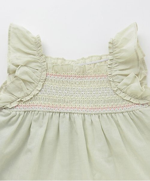 petit main（プティマイン）の「【リンク】シャーリングティアードOPセットアップ（その他ベビーウェア・キッズ・ピンク/ライトカーキ・80ｃｍ/70cm）」の4枚目の写真