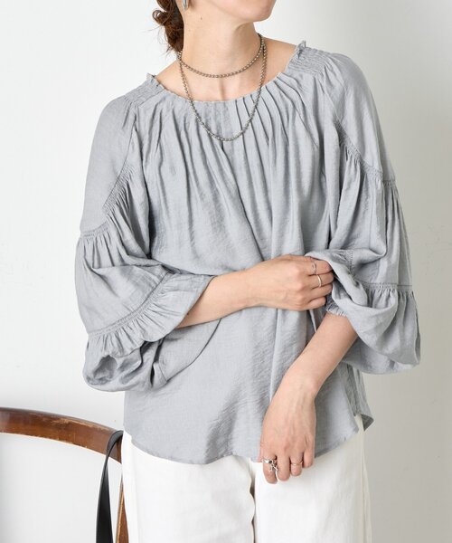 Jena espace merveilleux(ジェナ エスパスメルヴェイユ)の「リネンライクタックブラウス(シャツ/ブラウス・レディース・オフホワイト/グレー/ブラック・FREE)」の3枚目の写真