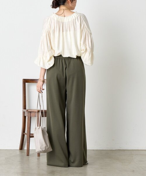 ブラウス シャツ リネンライクタックブラウス レディース Pierrot ブラウス シャツ リネンライク前後2WAY袖タックブラウス