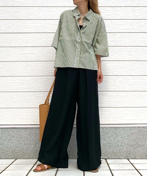 Q（キュー）の「レーヨンスラブワイドパンツ（その他パンツ・レディース・オリーブ/ブラック・MEDIUM）」の10枚目の写真