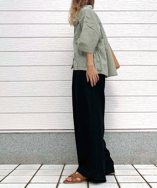 Q（キュー）の「レーヨンスラブワイドパンツ（その他パンツ・レディース・オリーブ/ブラック・MEDIUM）」の11枚目の写真