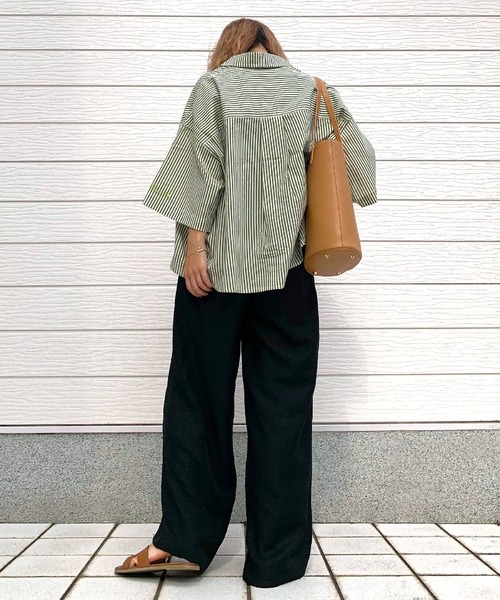 Q（キュー）の「レーヨンスラブワイドパンツ（その他パンツ・レディース・オリーブ/ブラック・MEDIUM）」の12枚目の写真