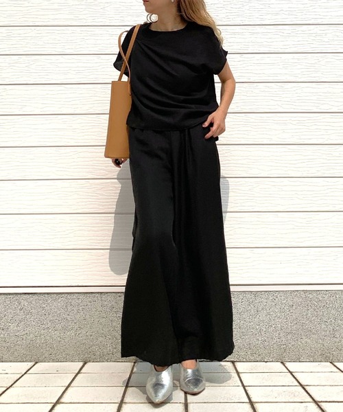 Q（キュー）の「レーヨンスラブワイドパンツ（その他パンツ・レディース・オリーブ/ブラック・MEDIUM）」の17枚目の写真