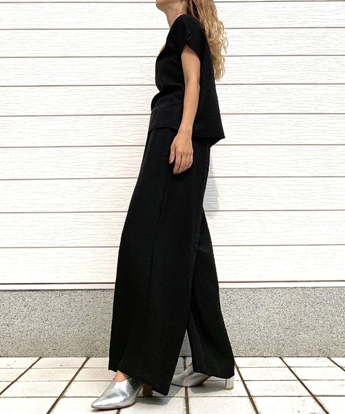 Q（キュー）の「レーヨンスラブワイドパンツ（その他パンツ・レディース・オリーブ/ブラック・MEDIUM）」の18枚目の写真