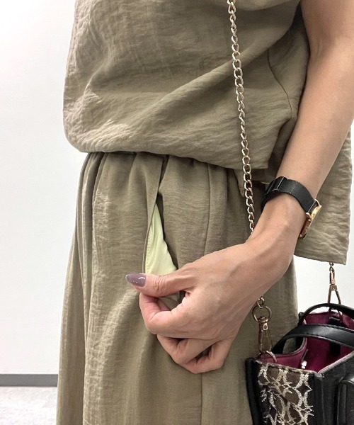 Q（キュー）の「レーヨンスラブワイドパンツ（その他パンツ・レディース・オリーブ/ブラック・MEDIUM）」の16枚目の写真