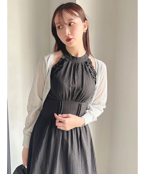 dazzlin（ダズリン）の「ラメシアーシンプルニットカーディガン（カーディガン/ボレロ・レディース・オフホワイト/グレー/ピンク・FREE）」の7枚目の写真