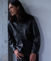 Levi's([oCX)Levi's/[oCX PREMIUM BLACK TYPEU TRUCKER LEATHER JACKET(fjWPbg)