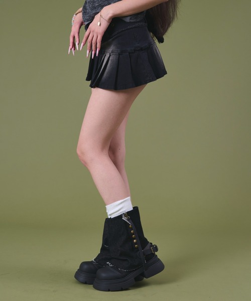 dispark(ディスパーク)の「DISPARK/フリンジベルトプリーツデニムスカパン(デニムスカート・レディース・ブルー系1/ブラック・FREE)」の3枚目の写真