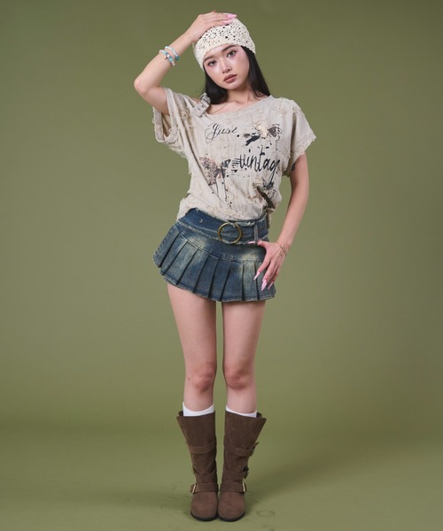 dispark(ディスパーク)の「DISPARK/フリンジベルトプリーツデニムスカパン(デニムスカート・レディース・ブルー系1/ブラック・FREE)」の16枚目の写真