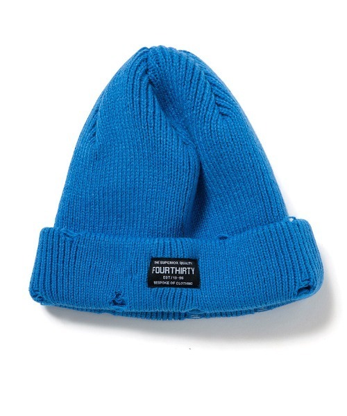 430（フォーサーティ）の「mko13044-DAMAGE BEANIE ビーニー ニット帽(25-170)（ニットキャップ/ビーニー・メンズ・ブラック/アイボリー/ブルー/オレンジ・FREE）」の3枚目の写真