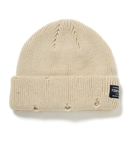 430（フォーサーティ）の「mko13044-DAMAGE BEANIE ビーニー ニット帽(25-170)（ニットキャップ/ビーニー・メンズ・ブラック/アイボリー/ブルー/オレンジ・FREE）」の2枚目の写真