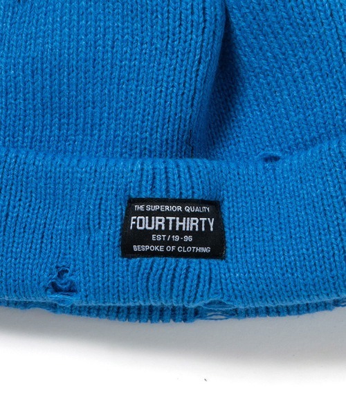 430（フォーサーティ）の「mko13044-DAMAGE BEANIE ビーニー ニット帽(25-170)（ニットキャップ/ビーニー・メンズ・ブラック/アイボリー/ブルー/オレンジ・FREE）」の6枚目の写真