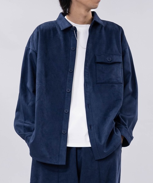 LEONARD FASHION ネイビーシャツジャケット セール】【a】〔NAIVE MAGIC〕裏起毛カットスウェード シャツ