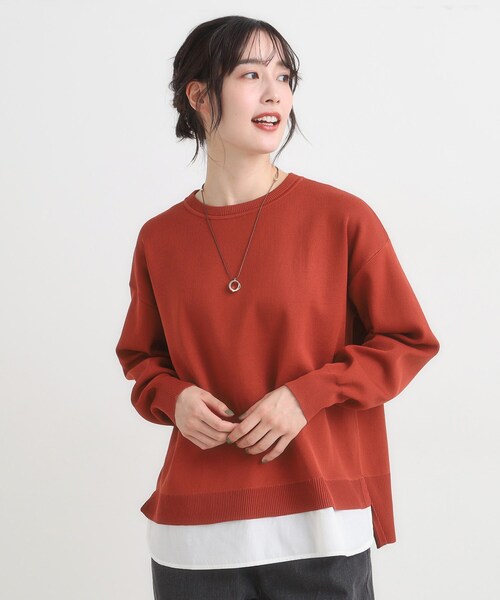 SHOO・LA・RUE（シューラルー）の「【S-LL/洗える】一枚で簡単こなれ見え スポンディッシュ 裾レイヤード風ニット【CIRCRIC】（ニット/セーター・レディース・ライトパープル/ブルー系その他/レンガ/ブラック/グレー・01/02/03/04）」の6枚目の写真