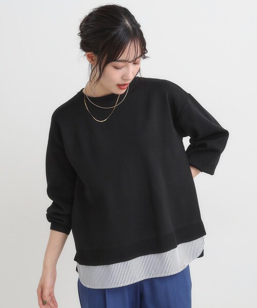 SHOO・LA・RUE（シューラルー）の「【S-LL/洗える】一枚で簡単こなれ見え スポンディッシュ 裾レイヤード風ニット【CIRCRIC】（ニット/セーター・レディース・ライトパープル/ブルー系その他/レンガ/ブラック/グレー・01/02/03/04）」の10枚目の写真