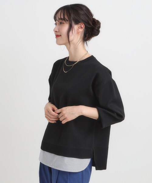 SHOO・LA・RUE（シューラルー）の「【S-LL/洗える】一枚で簡単こなれ見え スポンディッシュ 裾レイヤード風ニット【CIRCRIC】（ニット/セーター・レディース・ライトパープル/ブルー系その他/レンガ/ブラック/グレー・01/02/03/04）」の11枚目の写真