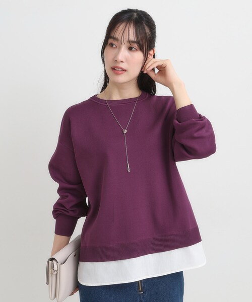 SHOO・LA・RUE（シューラルー）の「【S-LL/洗える】一枚で簡単こなれ見え スポンディッシュ 裾レイヤード風ニット【CIRCRIC】（ニット/セーター・レディース・ライトパープル/ブルー系その他/レンガ/ブラック/グレー・01/02/03/04）」の14枚目の写真