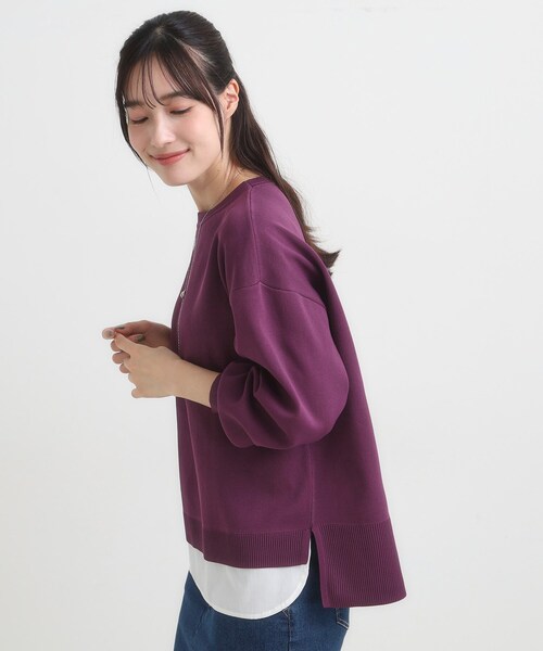 SHOO・LA・RUE（シューラルー）の「【S-LL/洗える】一枚で簡単こなれ見え スポンディッシュ 裾レイヤード風ニット【CIRCRIC】（ニット/セーター・レディース・ライトパープル/ブルー系その他/レンガ/ブラック/グレー・01/02/03/04）」の15枚目の写真