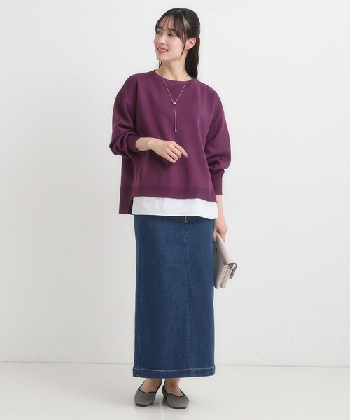 SHOO・LA・RUE（シューラルー）の「【S-LL/洗える】一枚で簡単こなれ見え スポンディッシュ 裾レイヤード風ニット【CIRCRIC】（ニット/セーター・レディース・ライトパープル/ブルー系その他/レンガ/ブラック/グレー・01/02/03/04）」の16枚目の写真