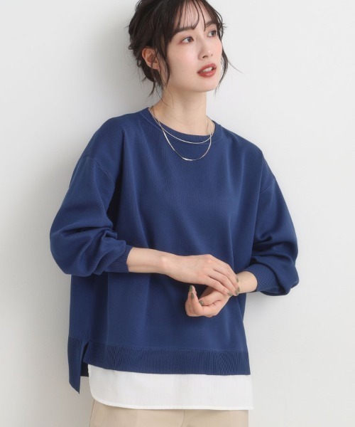 SHOO・LA・RUE（シューラルー）の「【S-LL/洗える】一枚で簡単こなれ見え スポンディッシュ 裾レイヤード風ニット【CIRCRIC】（ニット/セーター・レディース・ライトパープル/ブルー系その他/レンガ/ブラック/グレー・01/02/03/04）」の4枚目の写真