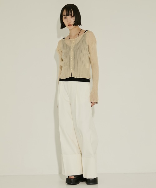 美品　STUDIOUS ステュディオス シアーリブニットカーディガン STUDIOUS/ステュディオス】SHEER RANDOM LIB KNIT/シアー