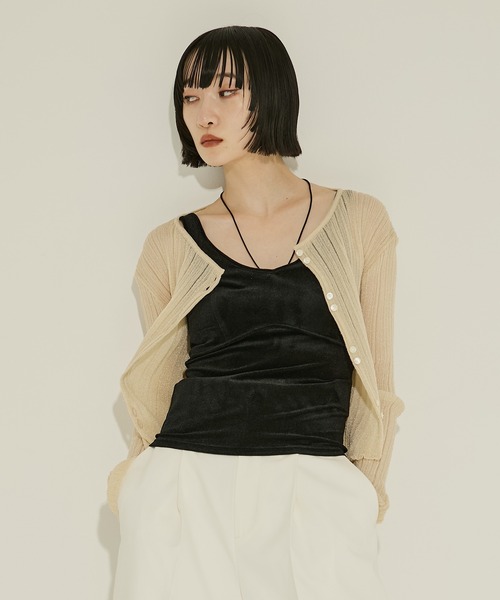 STUDIOUS（ステュディオス）の「【STUDIOUS/ステュディオス】SHEER RANDOM LIB KNIT/シアーランダムリブニット/カーディガン/ウォッシャブル/脚長効果（ニット/セーター・レディース・ブラック/ベージュ/ミント・FREE）」の19枚目の写真