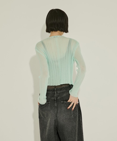 STUDIOUS（ステュディオス）の「【STUDIOUS/ステュディオス】SHEER RANDOM LIB KNIT/シアーランダムリブニット/カーディガン/ウォッシャブル/脚長効果（ニット/セーター・レディース・ブラック/ベージュ/ミント・FREE）」の12枚目の写真