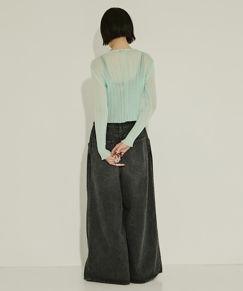 STUDIOUS（ステュディオス）の「【STUDIOUS/ステュディオス】SHEER RANDOM LIB KNIT/シアーランダムリブニット/カーディガン/ウォッシャブル/脚長効果（ニット/セーター・レディース・ブラック/ベージュ/ミント・FREE）」の14枚目の写真