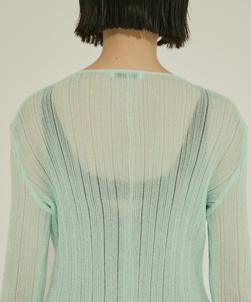 STUDIOUS（ステュディオス）の「【STUDIOUS/ステュディオス】SHEER RANDOM LIB KNIT/シアーランダムリブニット/カーディガン/ウォッシャブル/脚長効果（ニット/セーター・レディース・ブラック/ベージュ/ミント・FREE）」の7枚目の写真