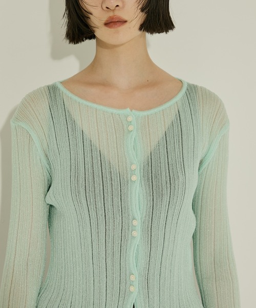 STUDIOUS（ステュディオス）の「【STUDIOUS/ステュディオス】SHEER RANDOM LIB KNIT/シアーランダムリブニット/カーディガン/ウォッシャブル/脚長効果（ニット/セーター・レディース・ブラック/ベージュ/ミント・FREE）」の8枚目の写真