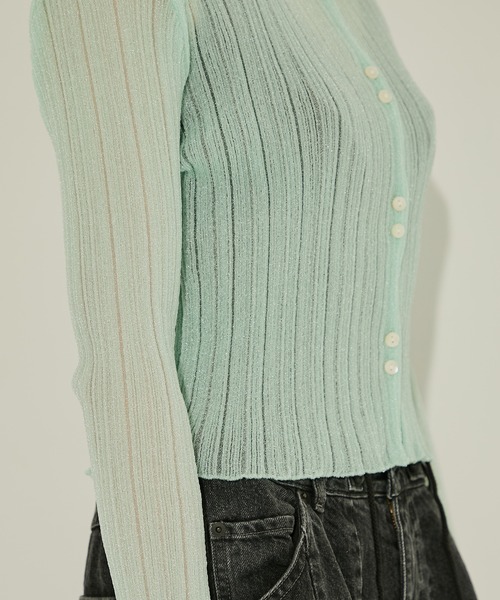 STUDIOUS（ステュディオス）の「【STUDIOUS/ステュディオス】SHEER RANDOM LIB KNIT/シアーランダムリブニット/カーディガン/ウォッシャブル/脚長効果（ニット/セーター・レディース・ブラック/ベージュ/ミント・FREE）」の5枚目の写真