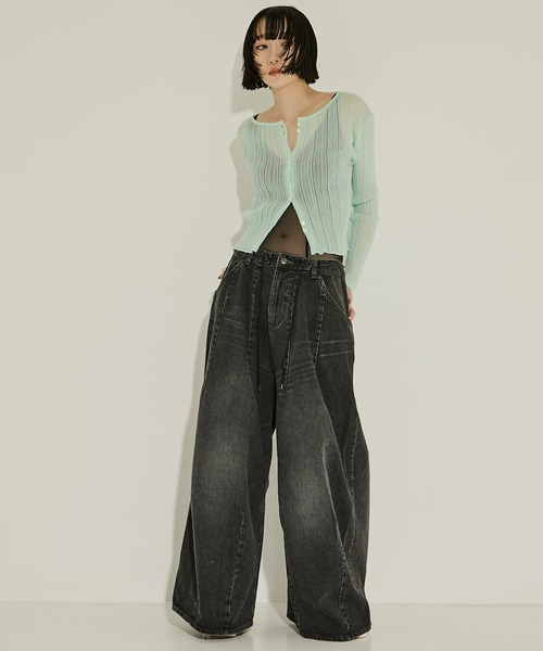 STUDIOUS（ステュディオス）の「【STUDIOUS/ステュディオス】SHEER RANDOM LIB KNIT/シアーランダムリブニット/カーディガン/ウォッシャブル/脚長効果（ニット/セーター・レディース・ブラック/ベージュ/ミント・FREE）」の15枚目の写真