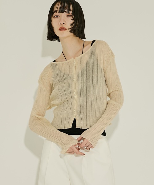 極美品✨ STUDIOUS ストゥデオズ シアーリブニットカーディガン STUDIOUS/ステュディオス】SHEER RANDOM LIB KNIT/シアーランダム