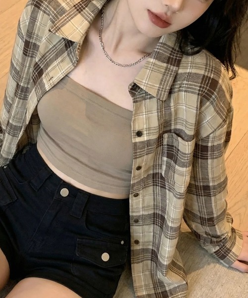 cammie(キャミー)の「格子チェックオーバーサイズシャツ(シャツ/ブラウス・レディース・ブラック/ピンク/ベージュ/ネイビー・M/L)」の19枚目の写真