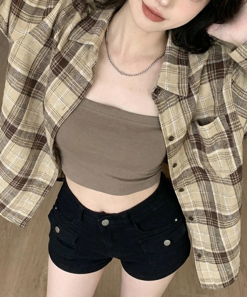 cammie(キャミー)の「格子チェックオーバーサイズシャツ(シャツ/ブラウス・レディース・ブラック/ピンク/ベージュ/ネイビー・M/L)」の20枚目の写真