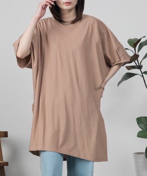 RCD(アールシーディー)の「チュニック丈アシメプルオーバー(Tシャツ/カットソー・レディース・ホワイト/ブラック/カーキ/チャコールグレー/ライトブラウン・LL~3L/M-L)」の4枚目の写真