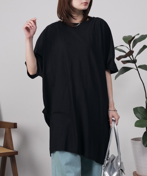 RCD(アールシーディー)の「チュニック丈アシメプルオーバー(Tシャツ/カットソー・レディース・ホワイト/ブラック/カーキ/チャコールグレー/ライトブラウン・LL~3L/M-L)」の3枚目の写真