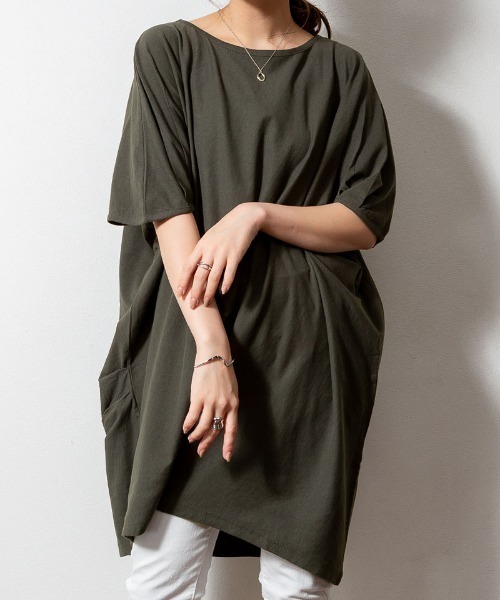 RCD(アールシーディー)の「チュニック丈アシメプルオーバー(Tシャツ/カットソー・レディース・ホワイト/ブラック/カーキ/チャコールグレー/ライトブラウン・LL~3L/M-L)」の16枚目の写真