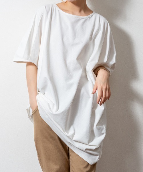 RCD(アールシーディー)の「チュニック丈アシメプルオーバー(Tシャツ/カットソー・レディース・ホワイト/ブラック/カーキ/チャコールグレー/ライトブラウン・LL~3L/M-L)」の13枚目の写真