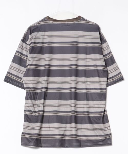WARAIJOGO(ワライジョウゴ)の「【WARAIJOGO】オーバーサイズボーダー半袖Tシャツ(NEZ)(Tシャツ/カットソー・メンズ・カーキ/グレー・FREE)」の6枚目の写真