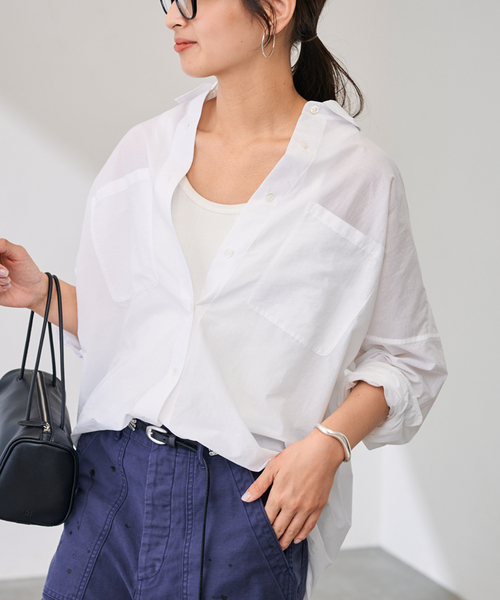 フレームワーク オーバーサイズシャツ 胸ポケット ベージュ 秋カラー ワイド シアーワイドシャツ（シャツ/ブラウス）｜FRAMeWORK（フレーム